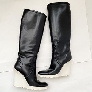 Gucci tall black Wedge Rain boots Women Size 7.5